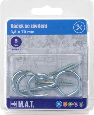 Háčik so závitom 70 × 3,8 mm, pozink, 5 ks