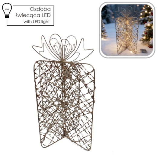 Vianočná LED dekorácia darček zlatý 31 × 50 cm - 1 kus