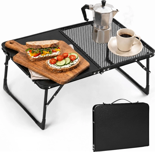 Multigarden skladací kempingový stolík 60 × 40 cm v kufríku, čierny