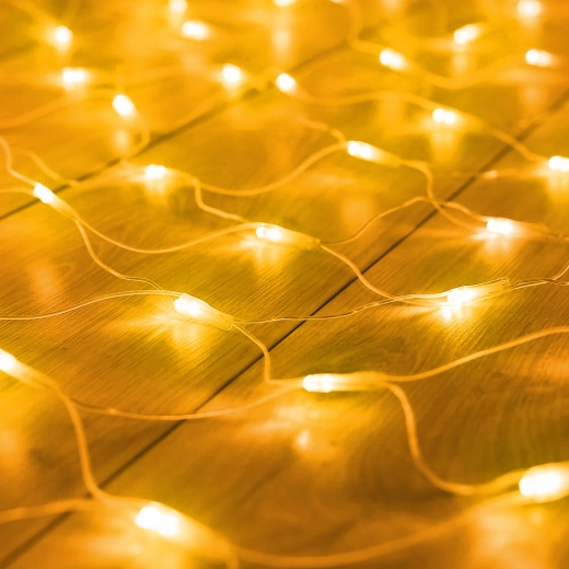 LED svetelná sieť so 100 teplými bielymi LED diódami a diaľkovým ovládaním, 1,5 × 1,5 m