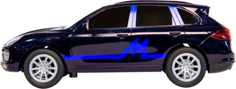 Rýchle diaľkovo ovládané auto s tmavými oknami a modrou grafikou - 1 kus