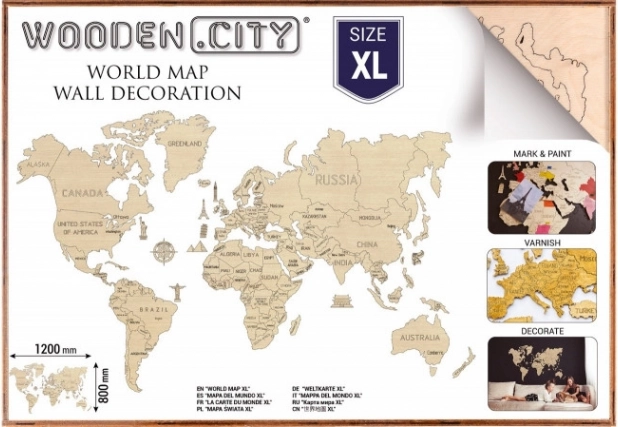 Drevená mapa sveta XL 120 × 80 cm WOODEN CITY