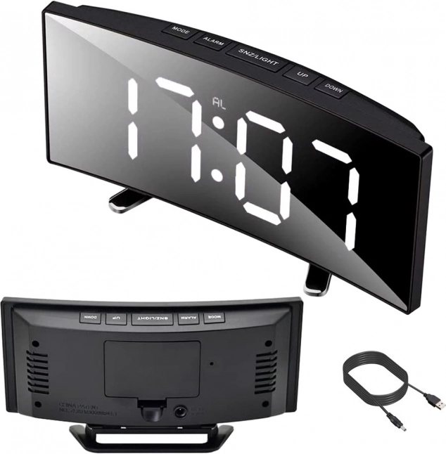 Digitálny LED budík so zrkadlovým displejom a teplomerom