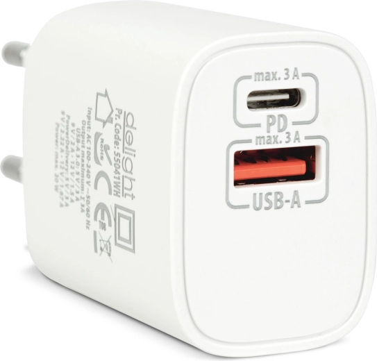 Sieťová USB nabíjačka s USB-C PD 20 W, biela