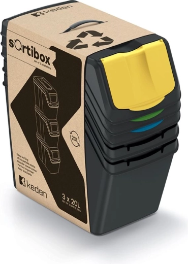 Súprava troch triediacich košov na odpad Sortibox II 3x25 l – recyklovaná čierna