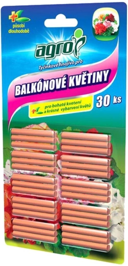 Tyčinkové hnojivo pre balkónové kvety AGRO, 30 ks