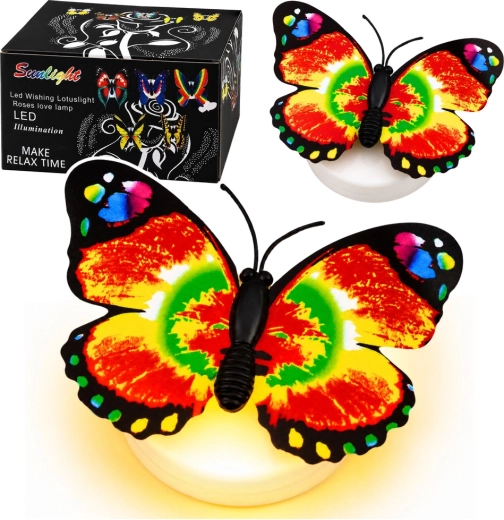 Svietiaci LED motýľ – samolepiaca dekorácia 6 × 5 cm