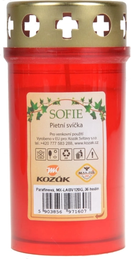 Hrobová sviečka 12 cm s viečkom – parafínová (biela/červená)