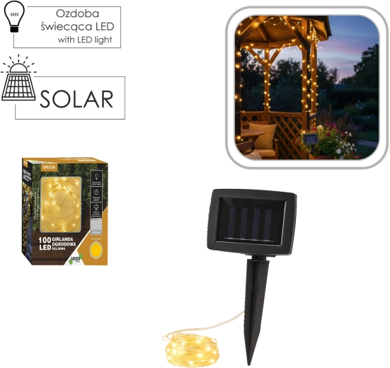 Solárny LED reťaz 100 diód teplá biela 11,9 m IP44