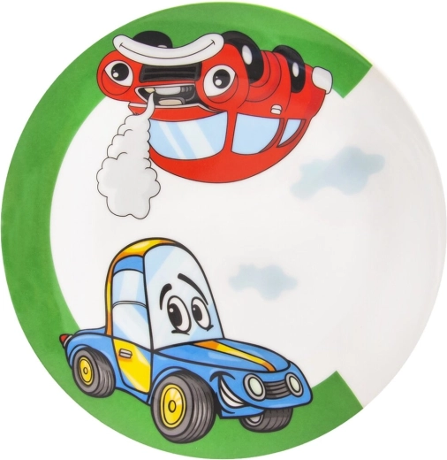 Detský plytký porcelánový tanier s motívom auta 21 cm