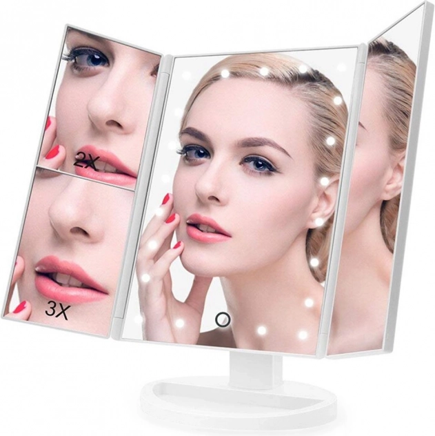 LED kozmetické zrkadlo s osvetlením a 2x/3x zväčšením, biele