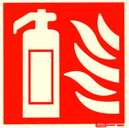 Samolepiaca tabuľka – symbol hasiaceho prístroja 148 × 148 mm