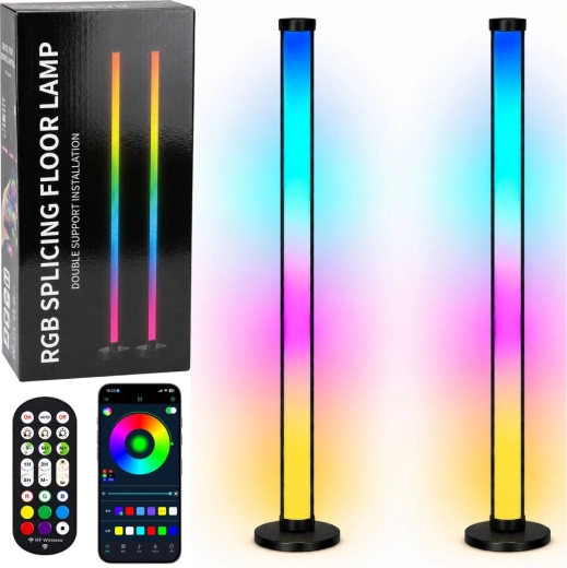 Smart RGB LED podlahové lampy s ovládaním v aplikácii a diaľkovým ovládačom, 125 cm, 2 ks