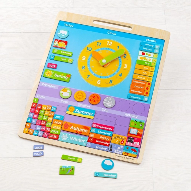 Anglický magnetický kalendár s hodinami BIGJIGS TOYS