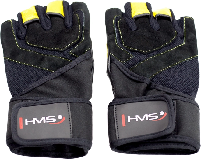 Fitness rukavice s omotávkou zápästia HMS, žlté – S