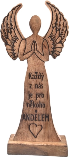 Dekorácia Anjel z mangového dreva „Každý z nás“ 32 cm