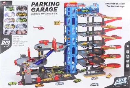 Veľká poschodová garáž s autíčkami a heliportom