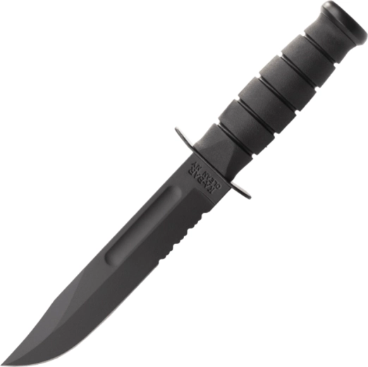 KA-BAR taktický nôž s pevnou čepeľou, zubaté ostrie, čierny Kraton, puzdro Kydex 17,9 cm