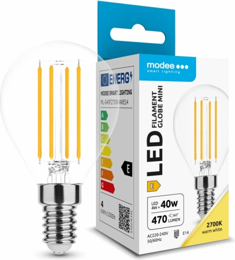 Modee LED žiarovka Filament Globe Mini G45 4 W E14, 470 lm, teplá biela