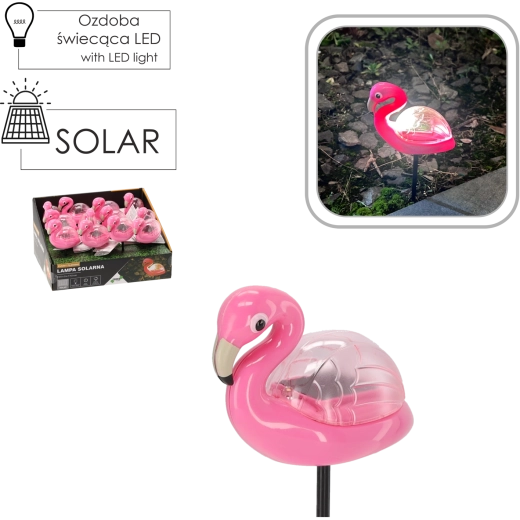 Solárna záhradná lampa plameniak, teplá biela, 10,5 × 5 × 17,5 cm