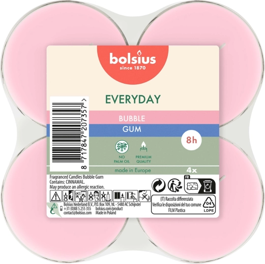 Maxi čajové sviečky Bubble Gum, sada 4 ks