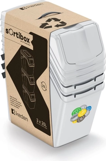 Sada troch triediacich košov na odpad SORTIBOX II 3×25 l popolavosivá