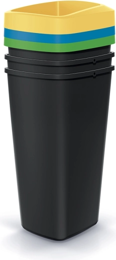 Súprava triediacich odpadkových košov Compacta Q Drop 3×25 l, recyklovaný čierny plast