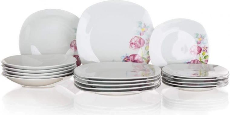 Jedálenská súprava pre 6 osôb BANQUET Square Dolores – porcelán s kvetinovým dekorom, 18 dielov