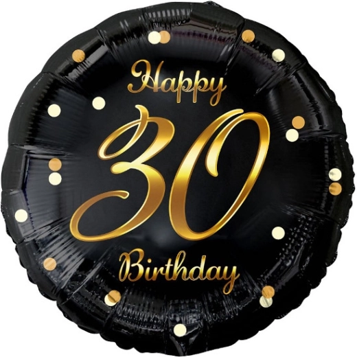 Fóliový balón Happy 30 Birthday – čierny so zlatou potlačou