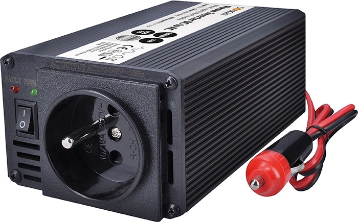 Solight menič napätia 12 V na 230 V 200 W s USB, kovový, čierny