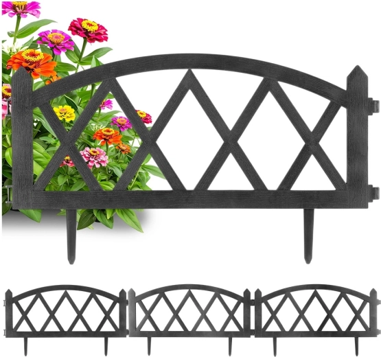 Záhradný okrajový plôtik sivý 57 × 25 cm, sada 4 ks