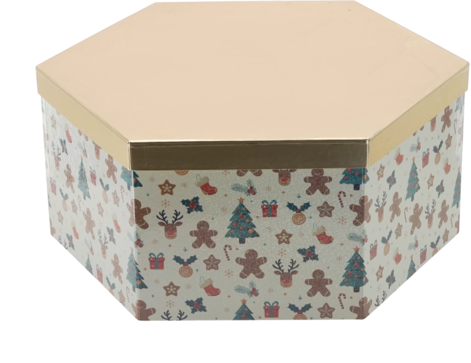 Vianočná darčeková krabička hexagon so zlatým vekom 33 × 28,5 × 12 cm - 1 kus