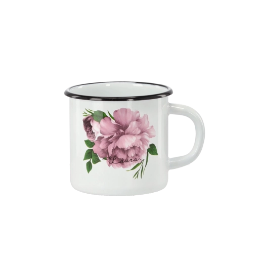 Smaltovaný hrnček 1 l biely Pivoňka Laura