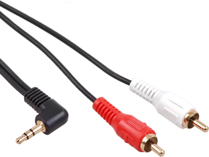 Kábel mini jack 3,5 mm zahnutý na 2× RCA 1 m MCTV čierny