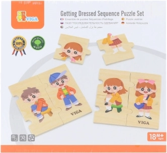 VIGA Drevené vzdelávacie puzzle Obliekanie detí