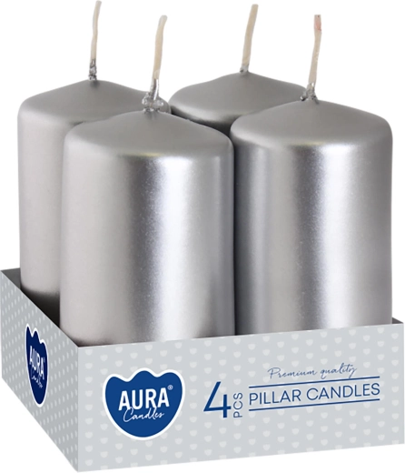 Adventné sviečky metalické strieborné lesklé 80 × 40 mm - 4 ks