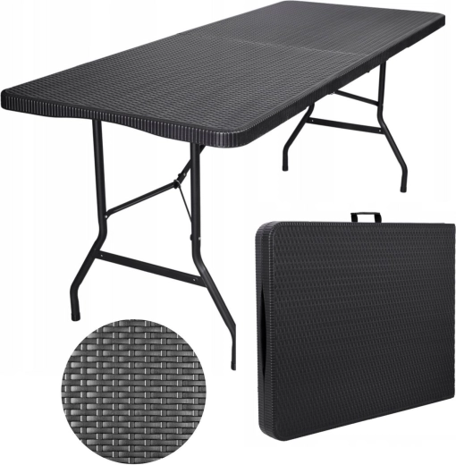 Skladací záhradný cateringový stôl v ratanovom dizajne 180 cm čierny