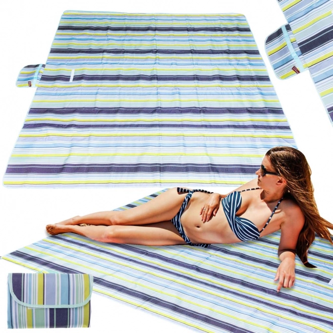 Skladacia vodotesná plážová a pikniková deka 200x200 cm modrá