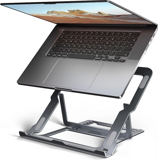 Hliníkový stojan na notebook AXAGON 10–17,3" s 8 polohami, sivý