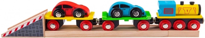 Drevený nákladný vlak s autami a koľajami BIGJIGS RAIL