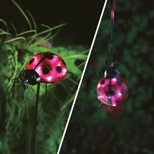 Solárna LED lampa lienka do záhrady, zapichovacia alebo s klipom, červená
