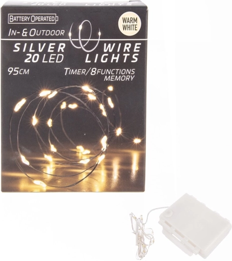 LED svetelná reťaz na tenkom drôtiku 20 LED žltá s časovačom