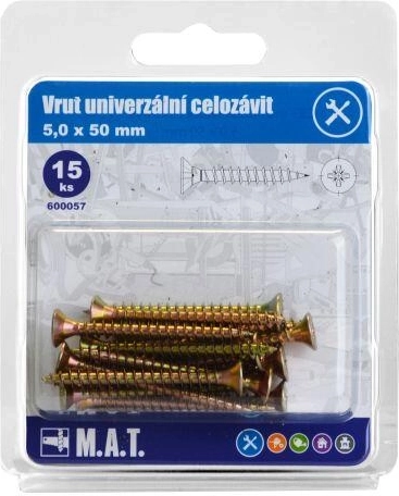 Univerzálny skrutka s celým závitom 5 × 50 mm, pozink, 15 ks
