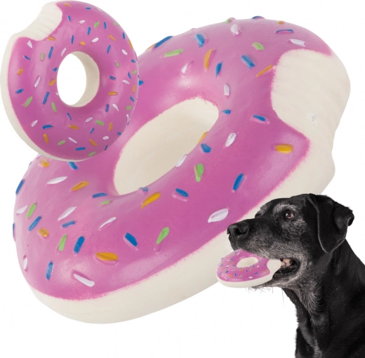 Pískací donut pre psy – gumená žuvacia hračka 11,5 cm