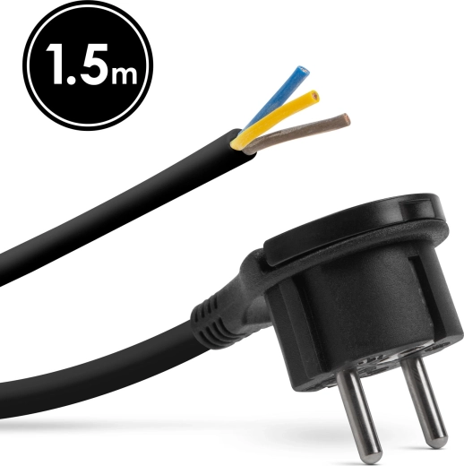 Montážny napájací kábel s uzemnenou zástrčkou a úchytom, 1,5 m, čierny