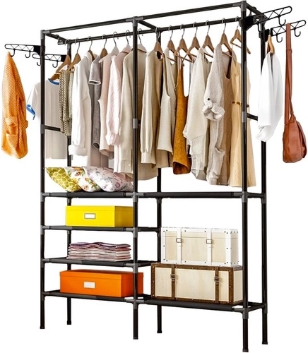 Dvojitý stojan na oblečenie RUHHY loft s policami