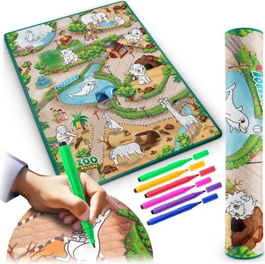 Veľká umývateľná podložka 90 × 120 cm so zoo motívmi