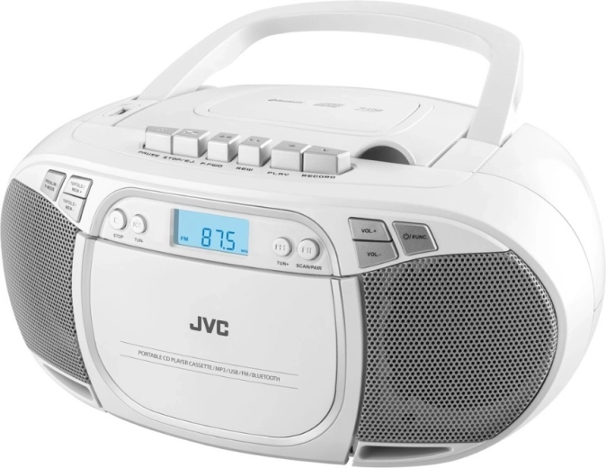 JVC prenosný boombox s CD, kazetou, Bluetooth a USB biely