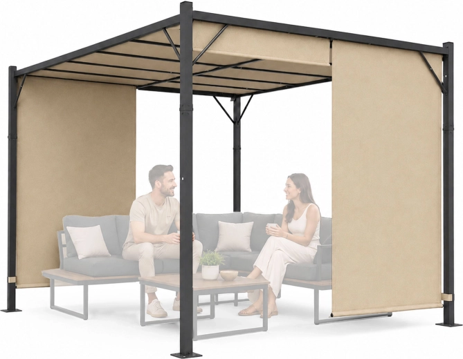 MultiGarden záhradná pergola 3 × 4 m s posuvnou strechou, béžová