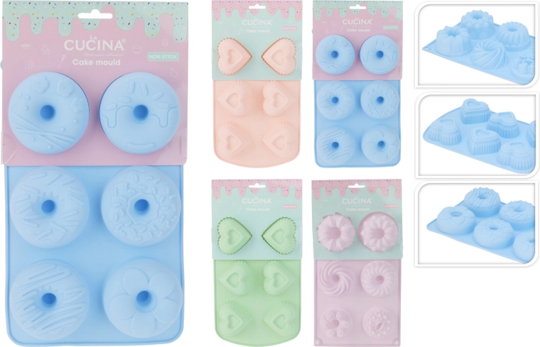 Silikónová forma na pečenie – bábovka, donut a srdce (6 formičiek)